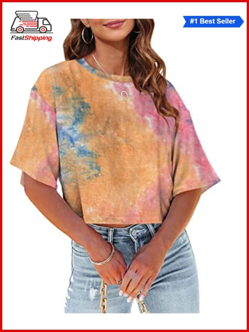 ✨ Womens Crop Top Half Sleeve Tie Dye Casual Cropped T-Shirt